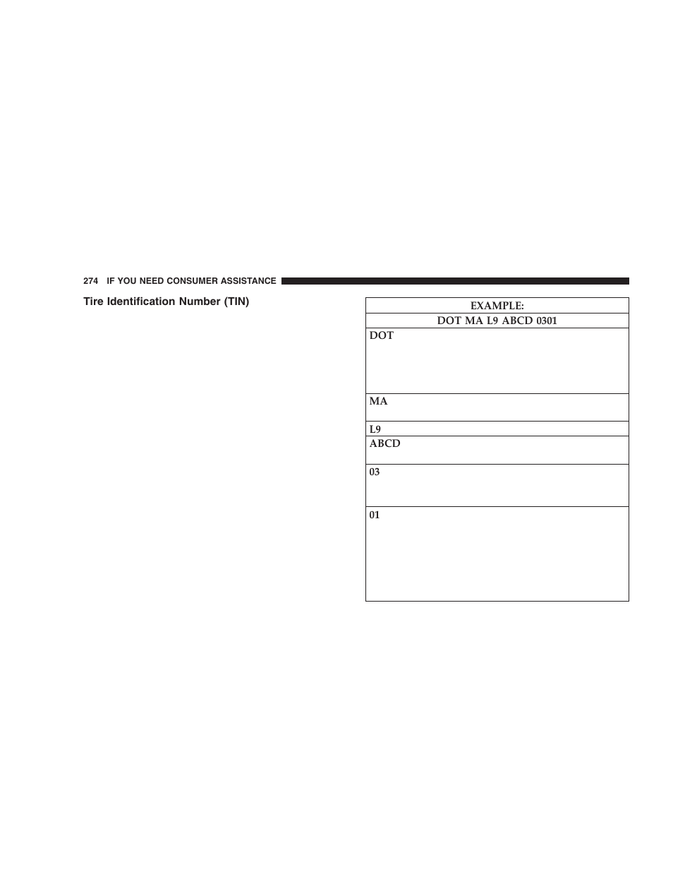 Tire identification number (tin) | Chrysler 2006 Crossfire User Manual | Page 274 / 296