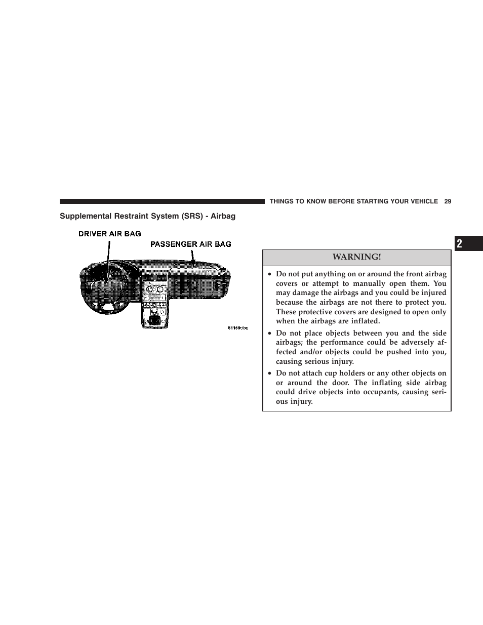 Supplemental restraint system (srs) - airbag | Chrysler 2006 Crossfire User Manual | Page 29 / 296