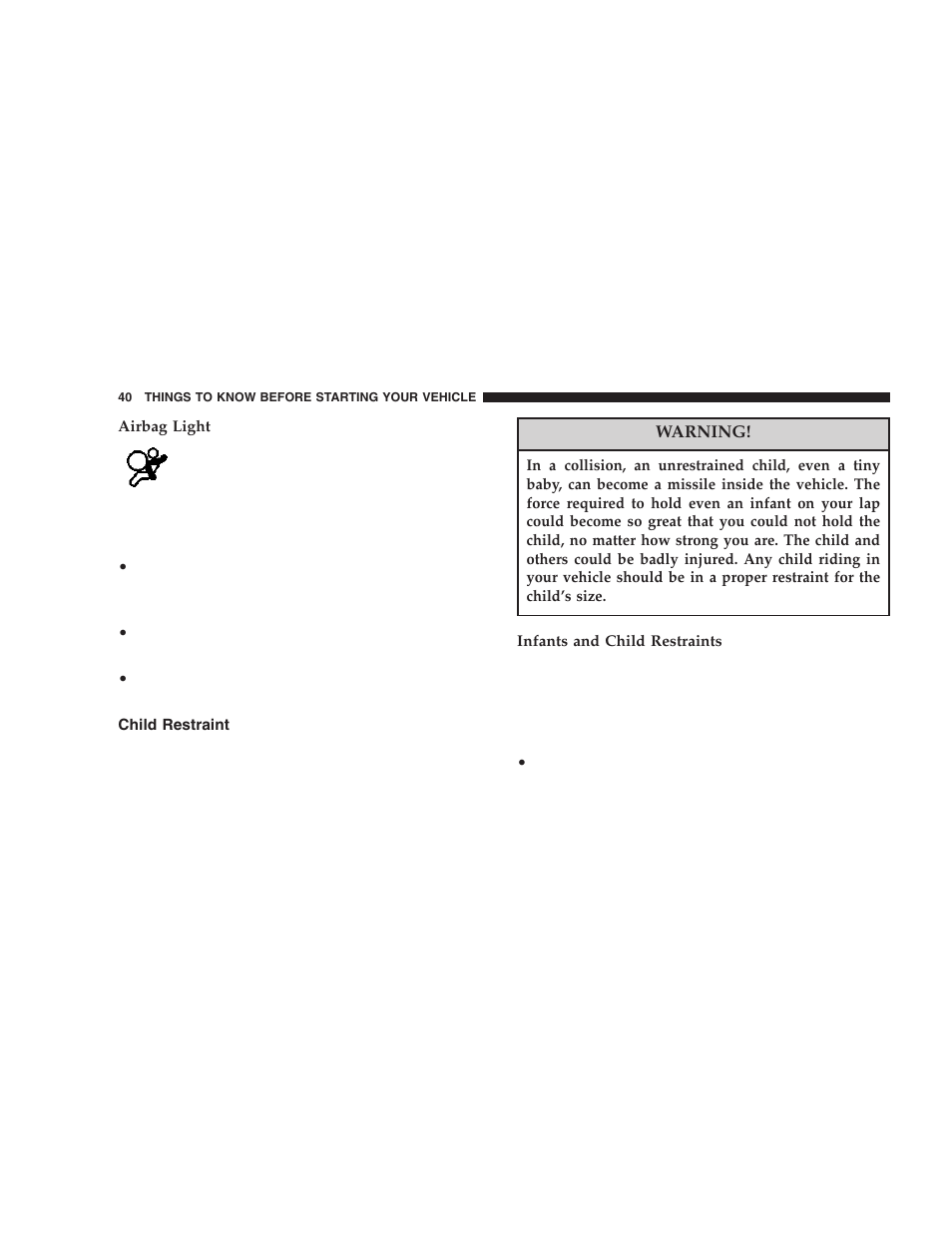 Child restraint | Chrysler 2006 Crossfire User Manual | Page 40 / 296