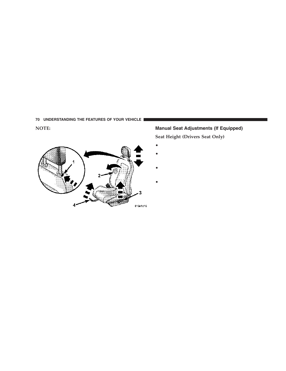 Manual seat adjustments (if equipped) | Chrysler 2006 Crossfire User Manual | Page 70 / 296