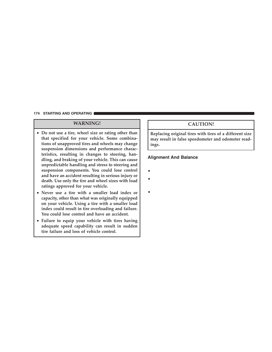 Alignment and balance | Chrysler 2006 Sebring Sedan User Manual | Page 174 / 300
