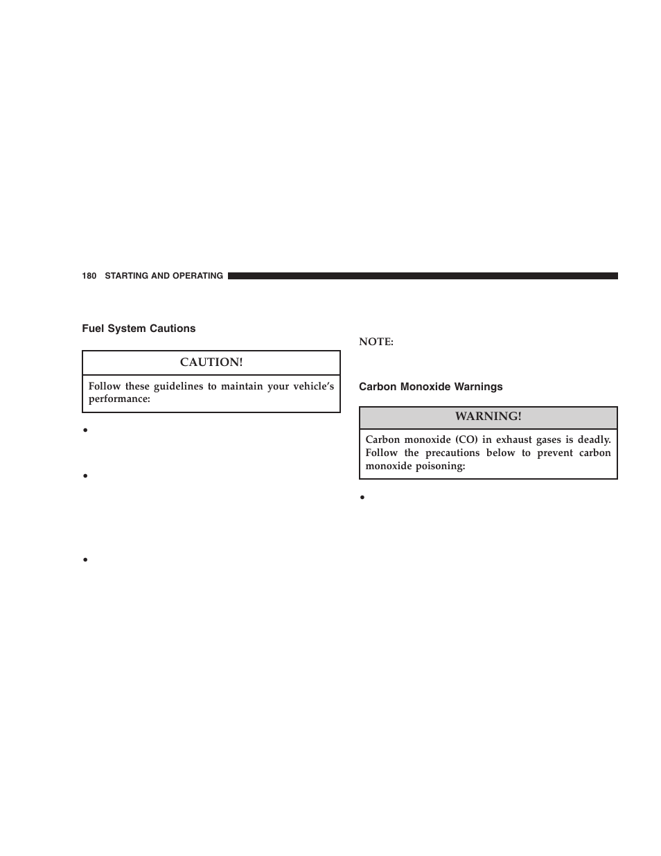 Fuel system cautions, Carbon monoxide warnings | Chrysler 2006 Sebring Sedan User Manual | Page 180 / 300