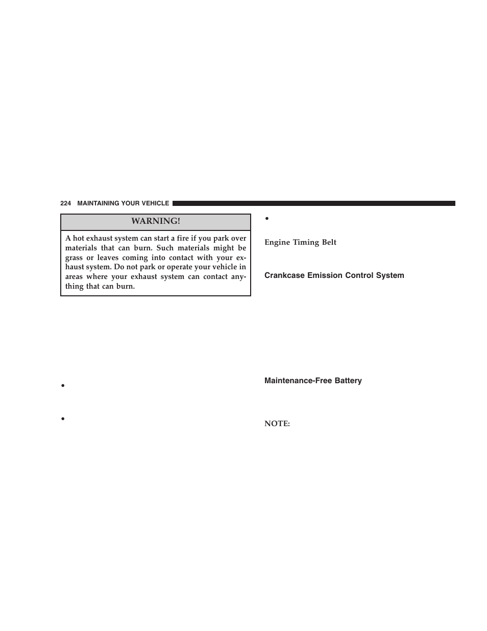 Crankcase emission control system, Maintenance-free battery | Chrysler 2006 Sebring Sedan User Manual | Page 224 / 300