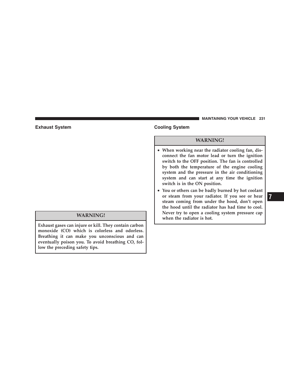 Exhaust system, Cooling system | Chrysler 2006 Sebring Sedan User Manual | Page 231 / 300