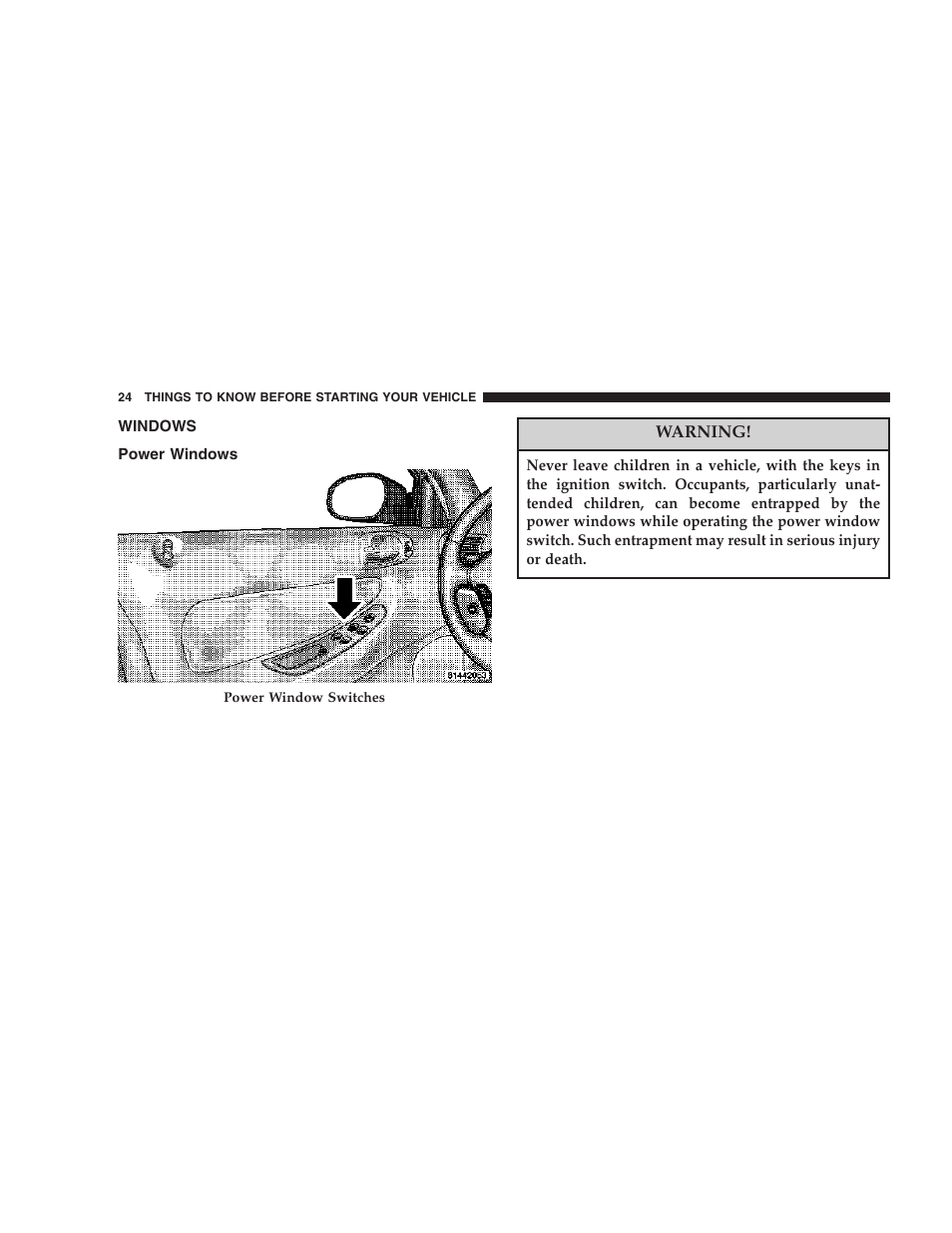 Windows, Power windows | Chrysler 2006 Sebring Sedan User Manual | Page 24 / 300