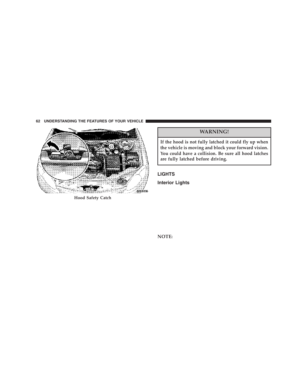 Lights, Interior lights | Chrysler 2006 Sebring Sedan User Manual | Page 62 / 300