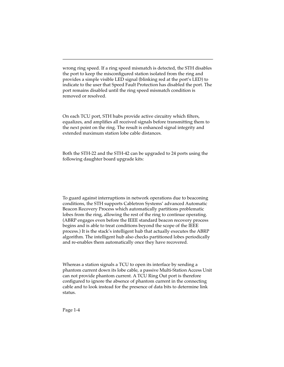 3 automatic beacon recovery process, 4 support for passive mau workgroups, Oups. see section 1.2.4 | Support for passive mau, Workgroups | Cabletron Systems STHI 44 STHI-44 User Manual | Page 12 / 35