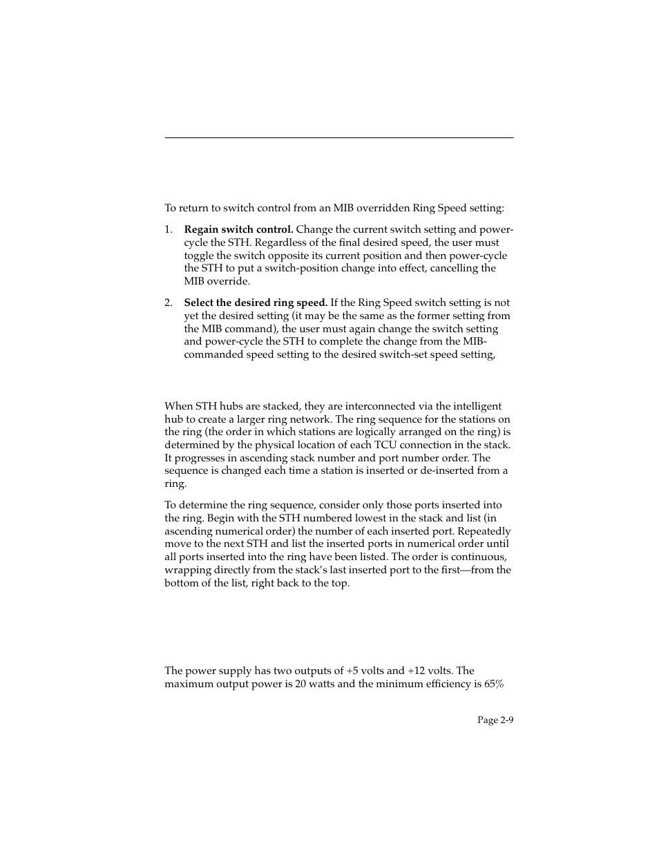 2 ring sequence, 3 power supply requirements | Cabletron Systems STHI 44 STHI-44 User Manual | Page 24 / 35