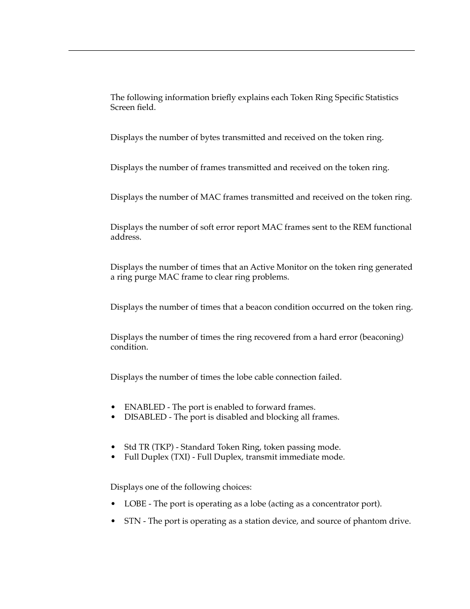 Token ring specific statistics screen fields | Cabletron Systems 9T427-16 User Manual | Page 11 / 16