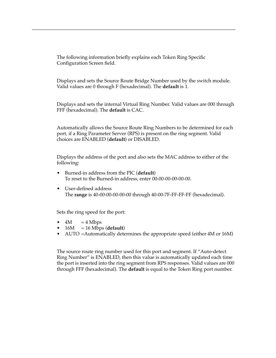 Token ring specific configuration screen fields | Cabletron Systems 9T427-16 User Manual | Page 6 / 16