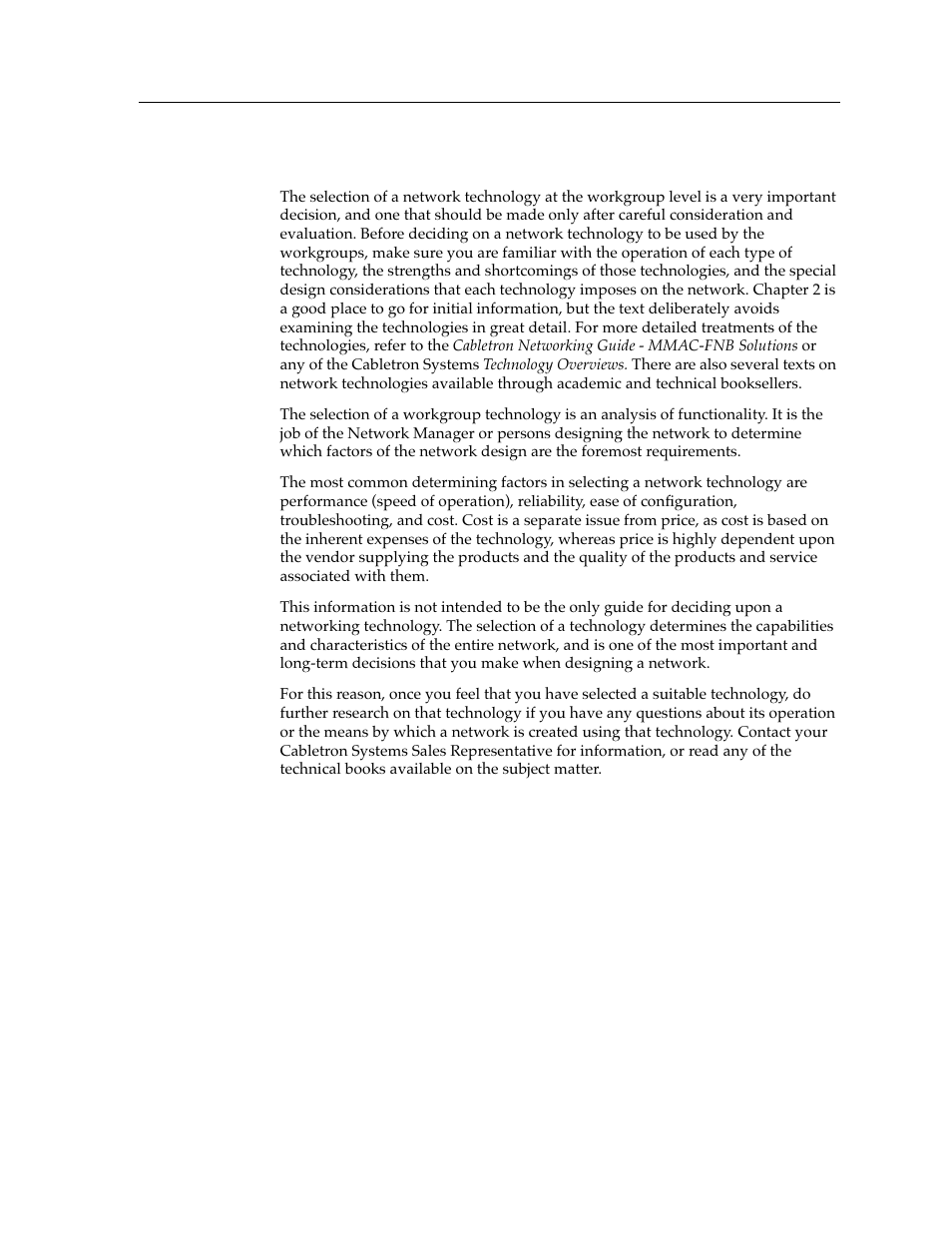 Selecting workgroup technologies, Selecting workgroup technologies -9 | Cabletron Systems switches User Manual | Page 49 / 132