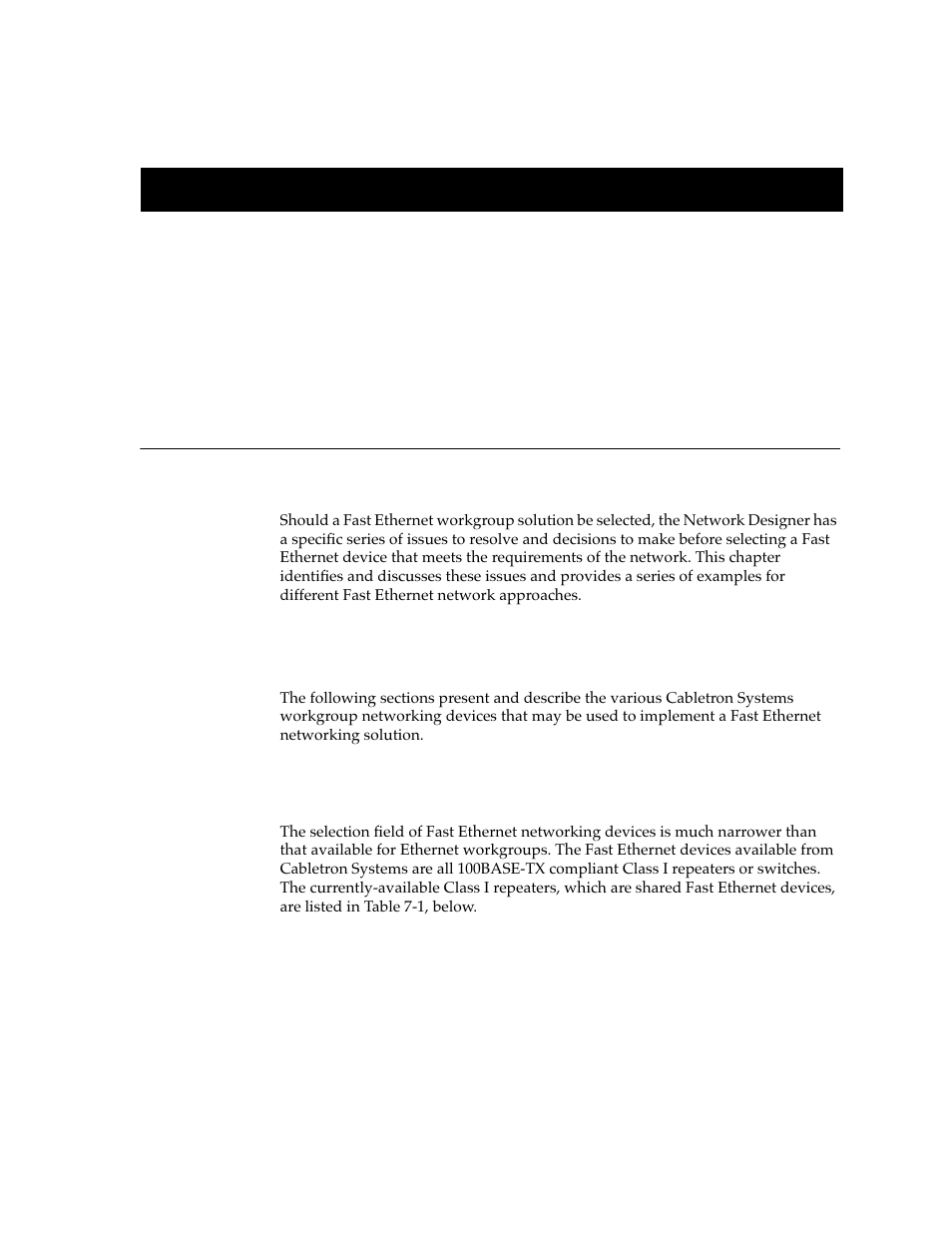 Fast ethernet, Fast ethernet workgroup devices, Shared devices | Chapter 7, Fast ethernet workgroup devices -1, Shared devices -1 | Cabletron Systems switches User Manual | Page 87 / 132