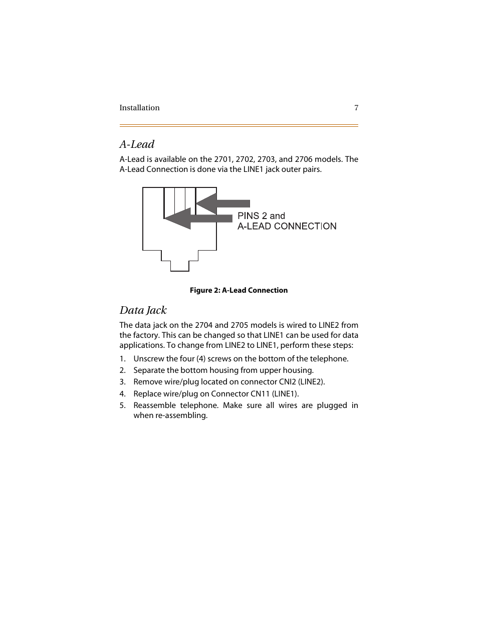 A-lead, Data jack | Cabletron Systems STARPLUS 2700 Series User Manual | Page 11 / 36