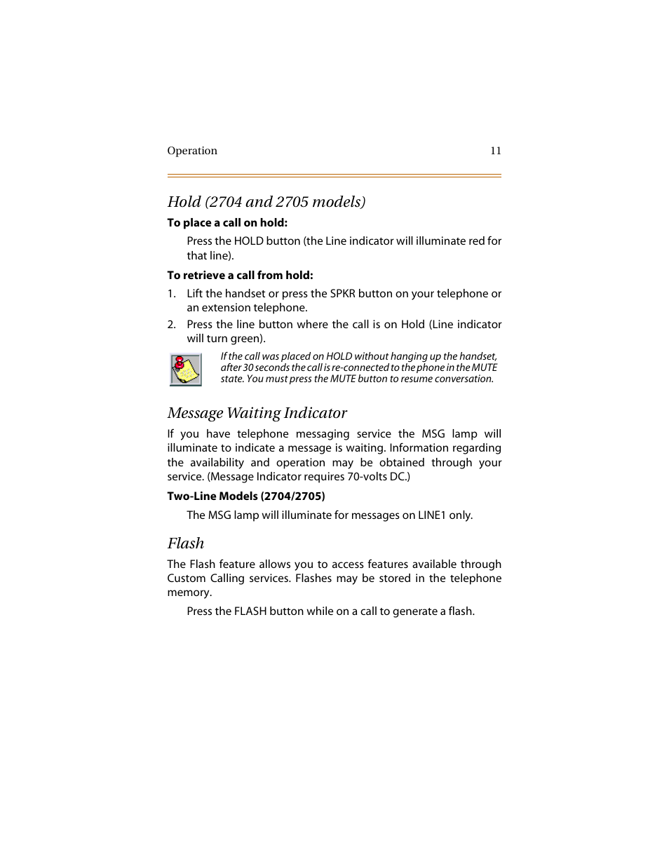Message waiting indicator, Flash | Cabletron Systems STARPLUS 2700 Series User Manual | Page 15 / 36