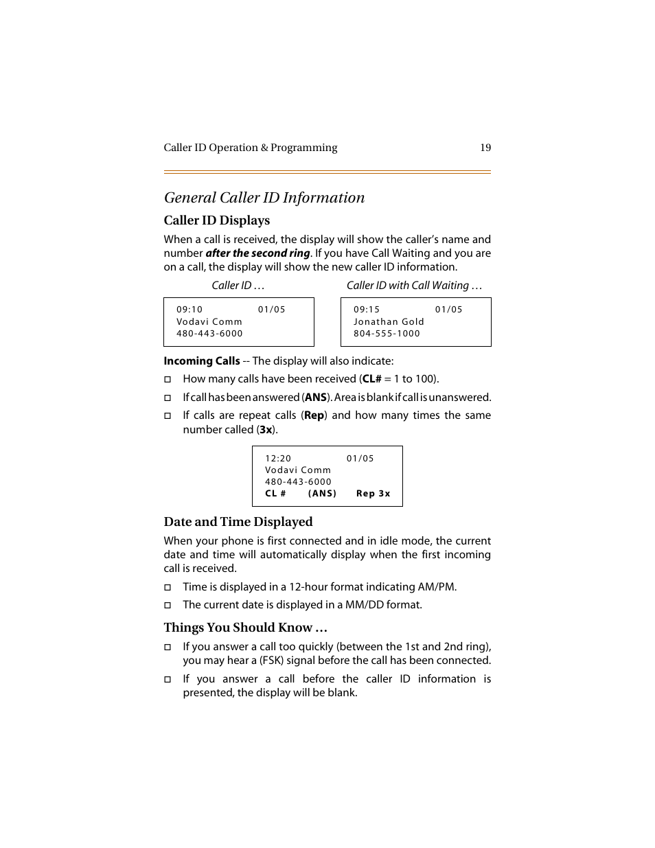 General caller id information | Cabletron Systems STARPLUS 2700 Series User Manual | Page 23 / 36