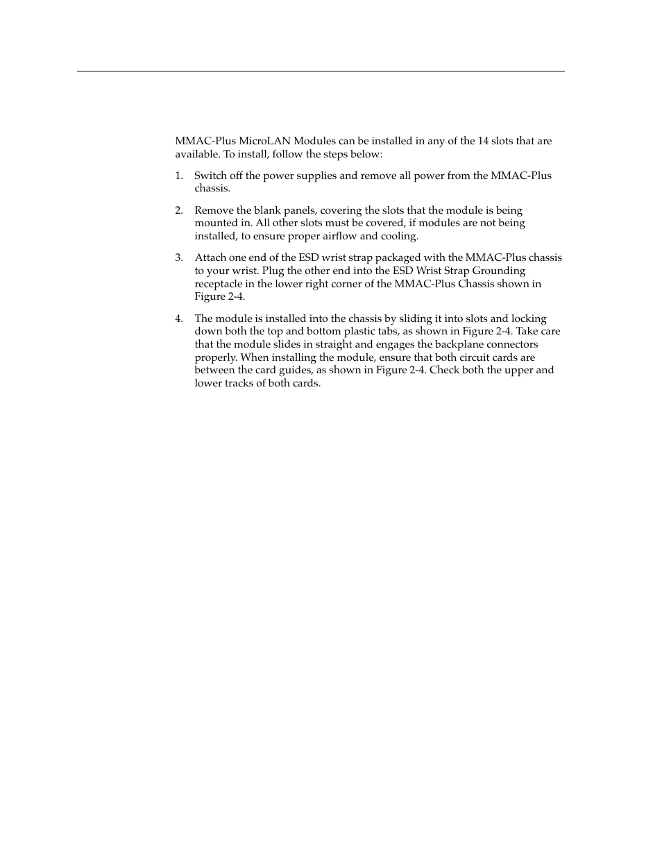 Installing the module into the mmac-plus chassis | Cabletron Systems FDDI Repeater User Manual | Page 16 / 29