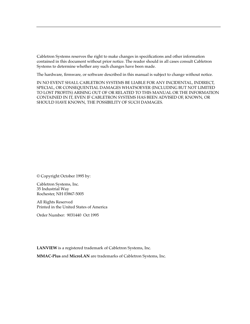 Notice | Cabletron Systems FDDI Repeater User Manual | Page 2 / 29