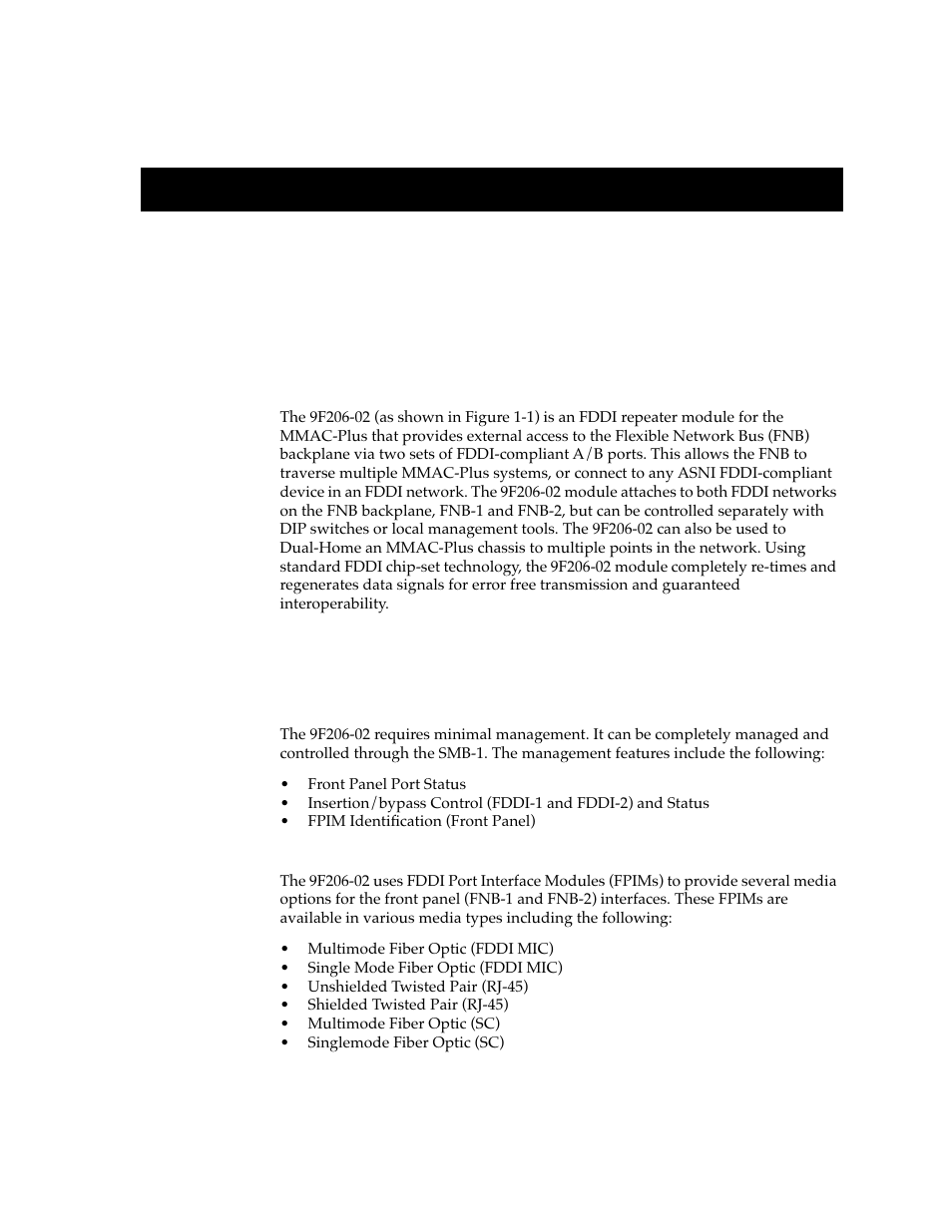 Introduction, Features, Chapter 1 | Cabletron Systems FDDI Repeater User Manual | Page 7 / 29