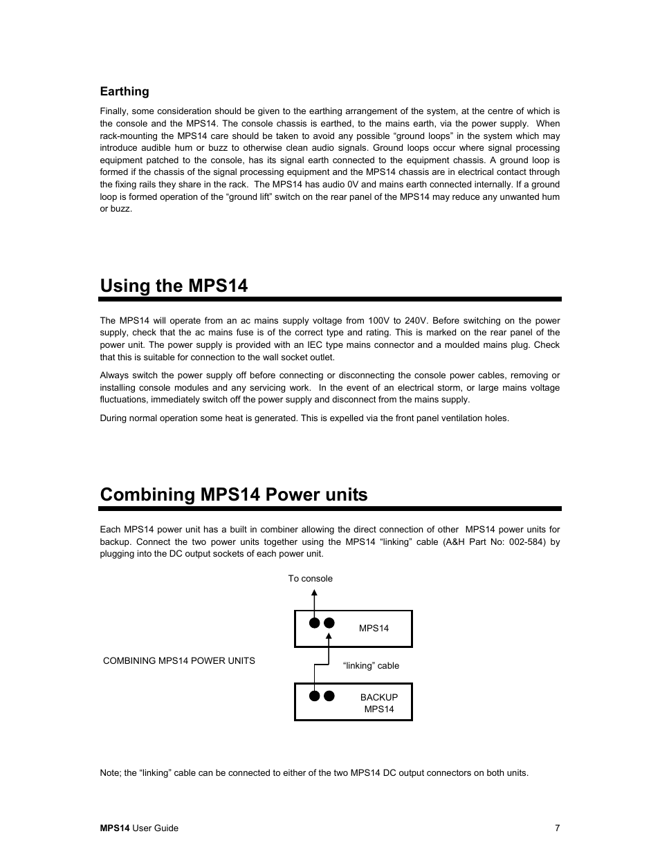 Using the mps14, Combining mps14 power units | Allen & Heath MPS14 User Manual | Page 7 / 10