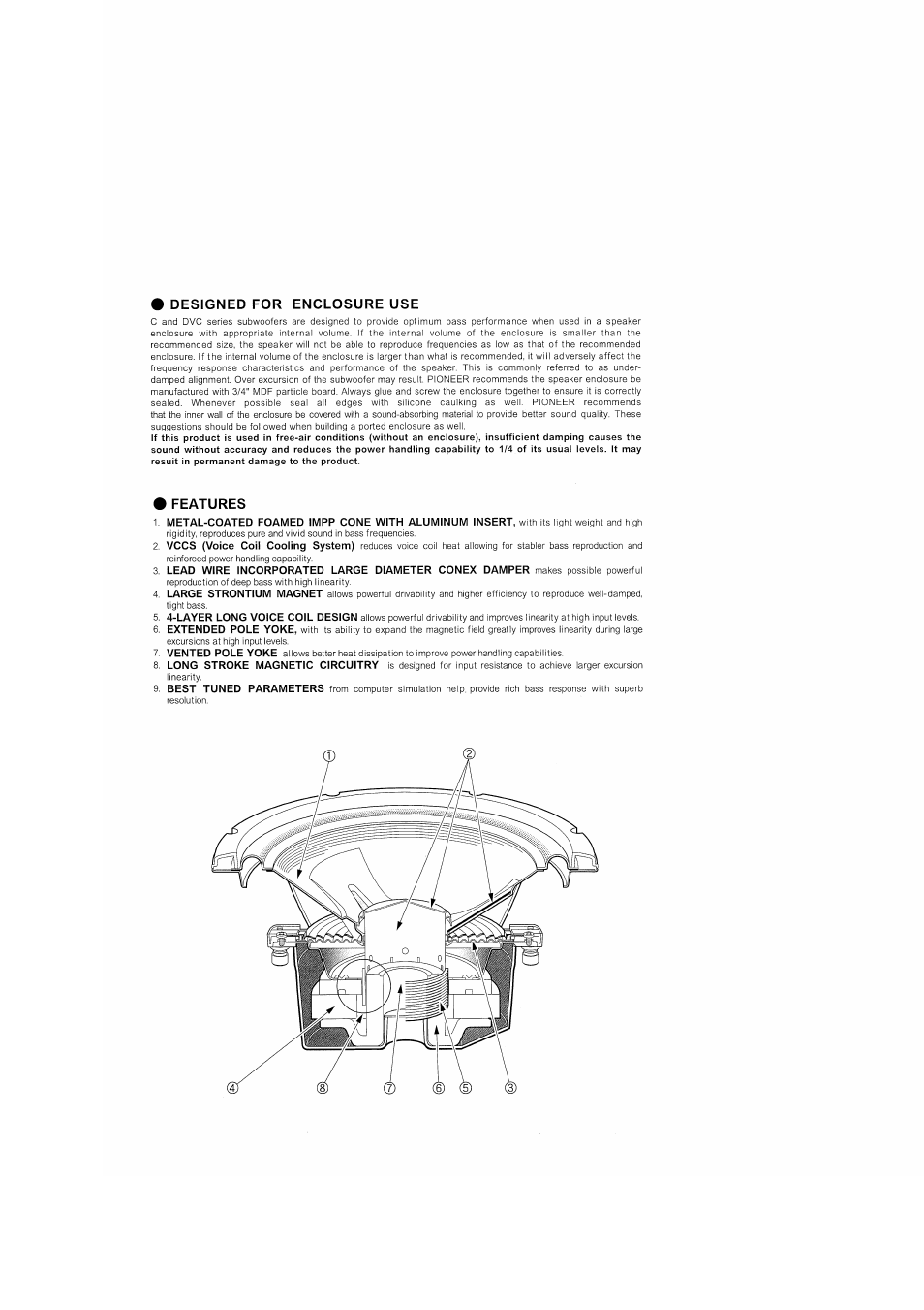 Designed for enclosure use, Features | Pioneer TS-W1001C User Manual | Page 6 / 18