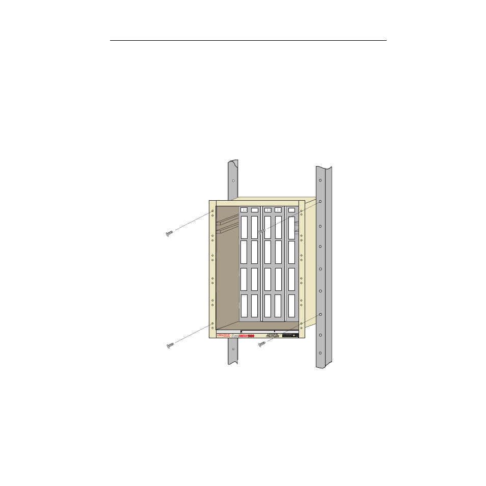 Rack mounting the chassis, Rack mounting the chassis -7 | Cabletron Systems 9000 User Manual | Page 15 / 26