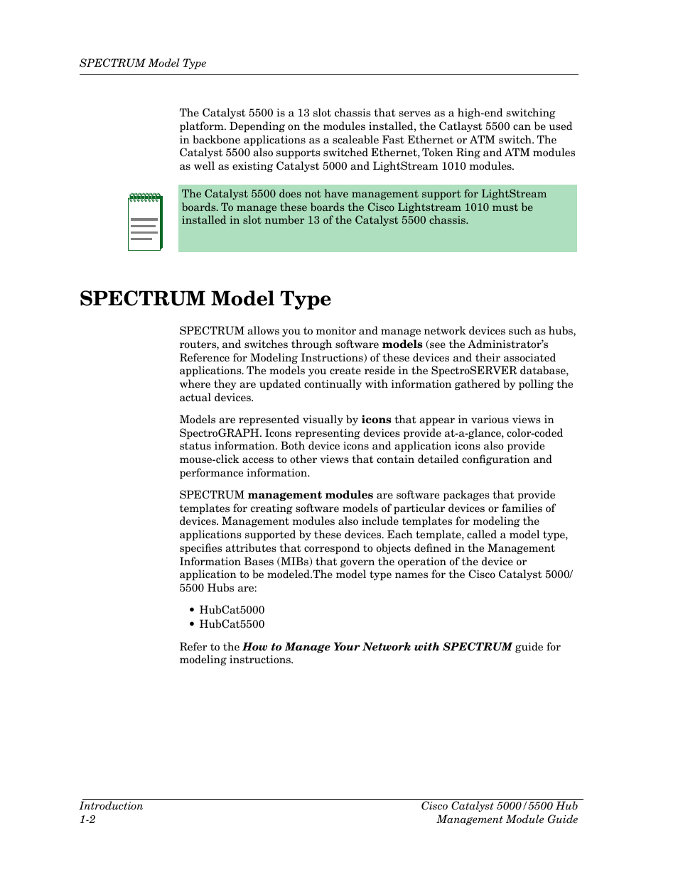 Spectrum model type, Spectrum model type -2 | Cabletron Systems 5500 User Manual | Page 17 / 83