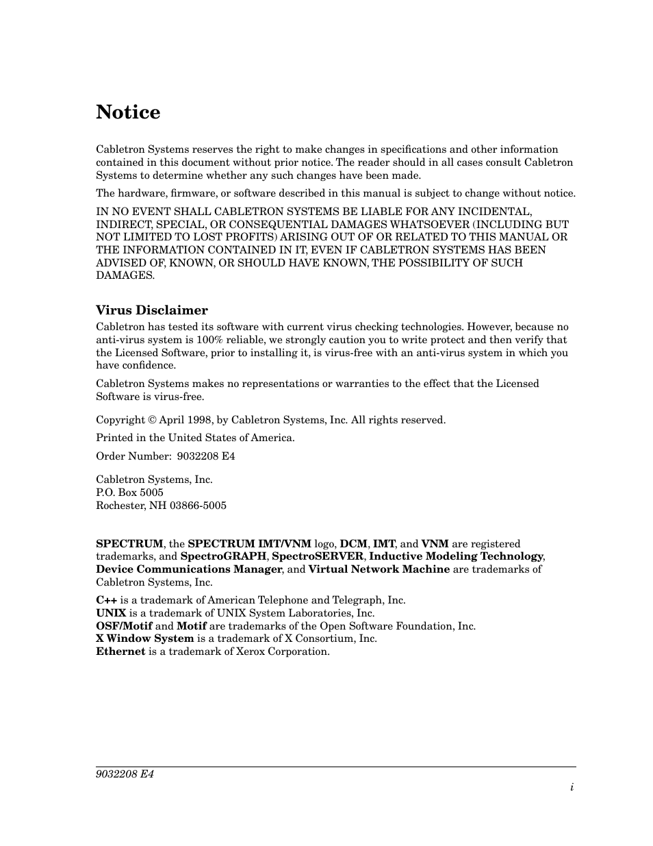 Notice | Cabletron Systems 5500 User Manual | Page 2 / 83