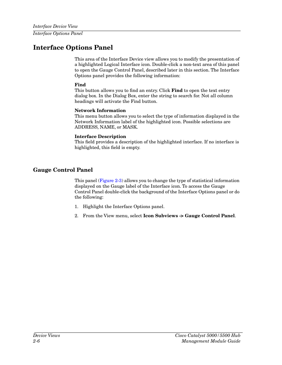 Interface options panel, Gauge control panel, Interface options panel -6 | Gauge control panel -6 | Cabletron Systems 5500 User Manual | Page 27 / 83