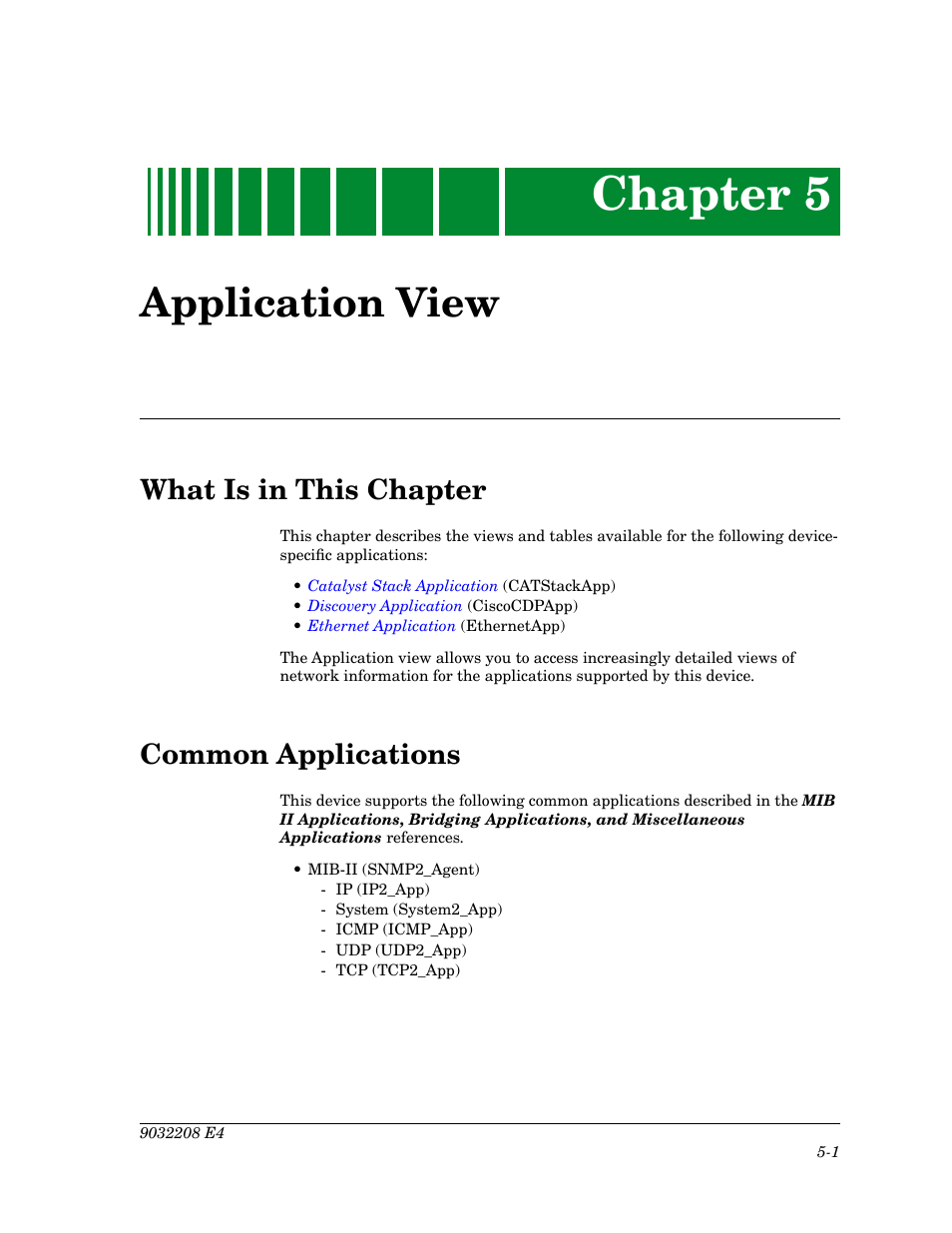 Application view, What is in this chapter, Common applications | Chapter 5, What is in this chapter -1 common applications -1, Application, View | Cabletron Systems 5500 User Manual | Page 58 / 83