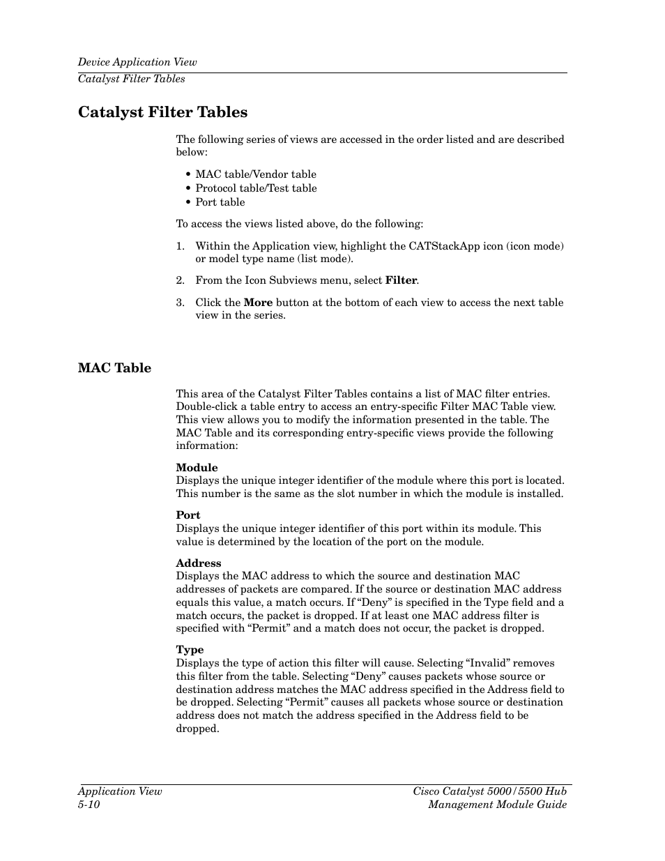Catalyst filter tables, Mac table, Catalyst filter tables -10 | Mac table -10 | Cabletron Systems 5500 User Manual | Page 67 / 83
