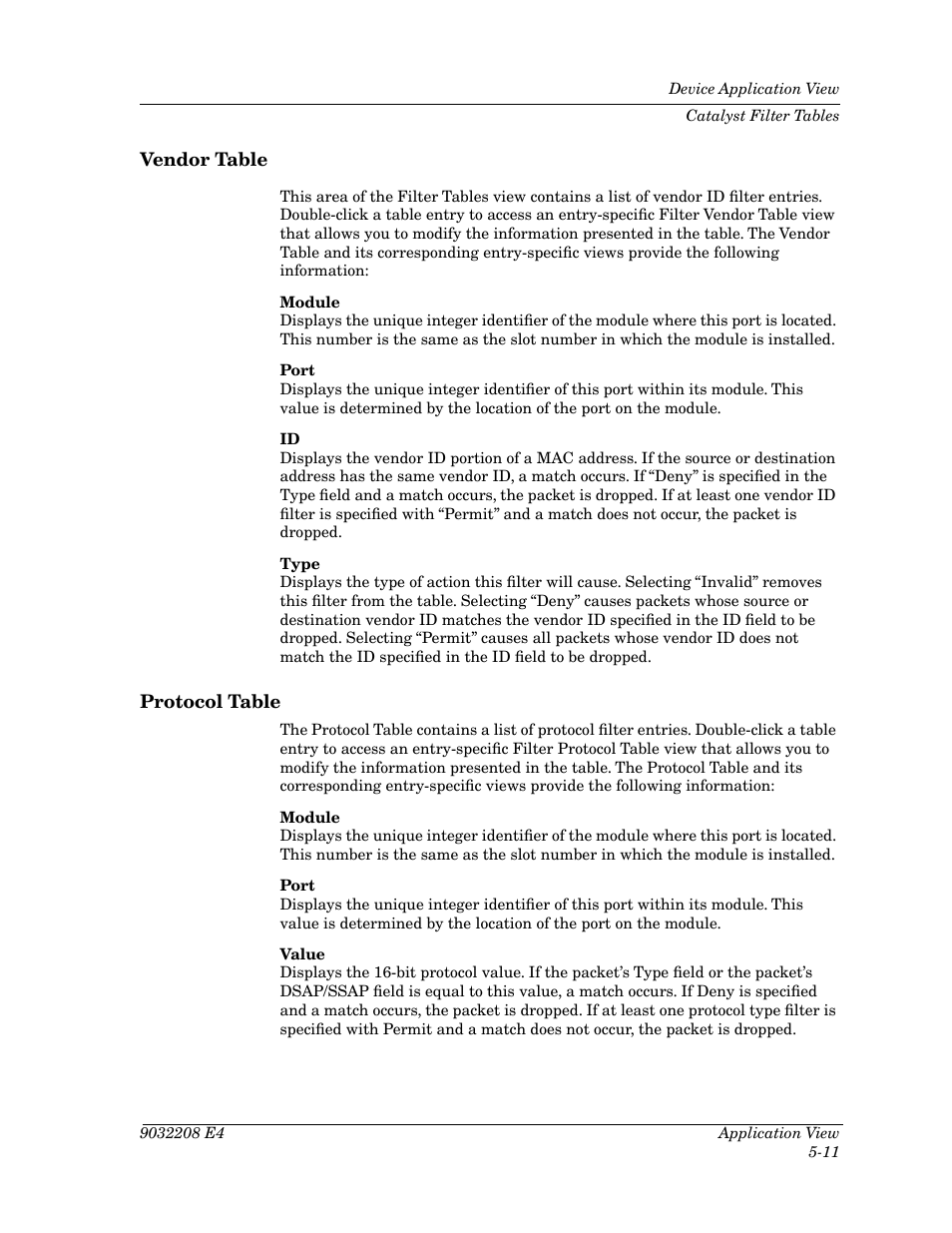 Vendor table, Protocol table, Vendor table -11 protocol table -11 | Cabletron Systems 5500 User Manual | Page 68 / 83