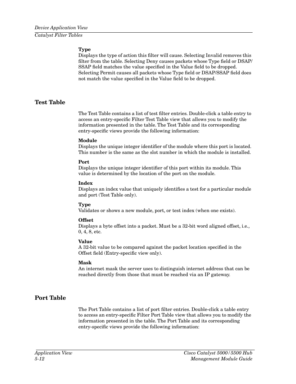 Test table, Port table, Test table -12 port table -12 | Cabletron Systems 5500 User Manual | Page 69 / 83