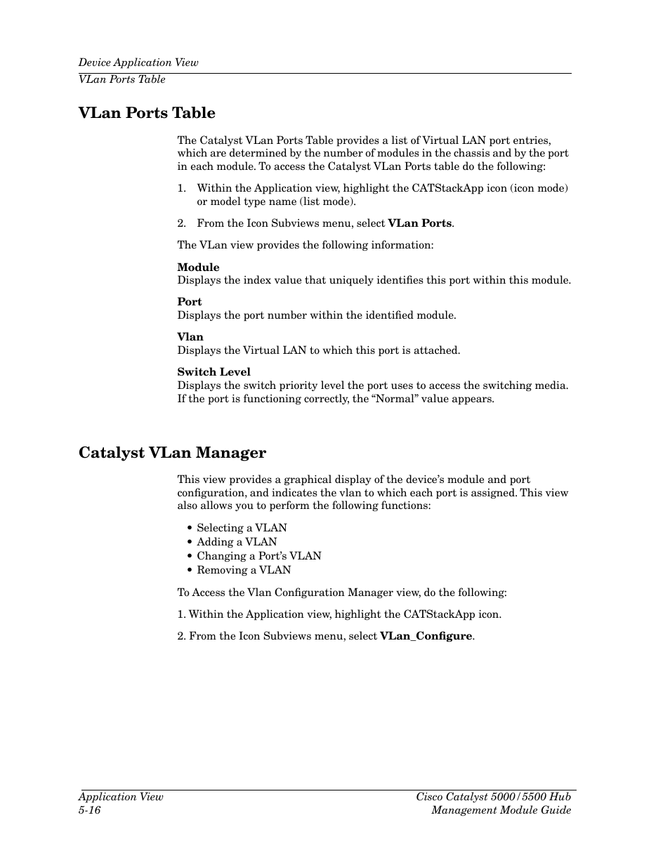 Vlan ports table, Catalyst vlan manager, Vlan ports table -16 catalyst vlan manager -16 | Cabletron Systems 5500 User Manual | Page 73 / 83