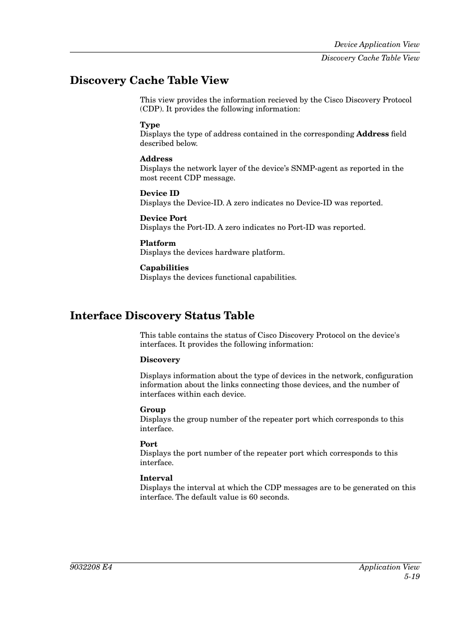 Discovery cache table view, Interface discovery status table, Interface discovery status table -19 | Cabletron Systems 5500 User Manual | Page 76 / 83