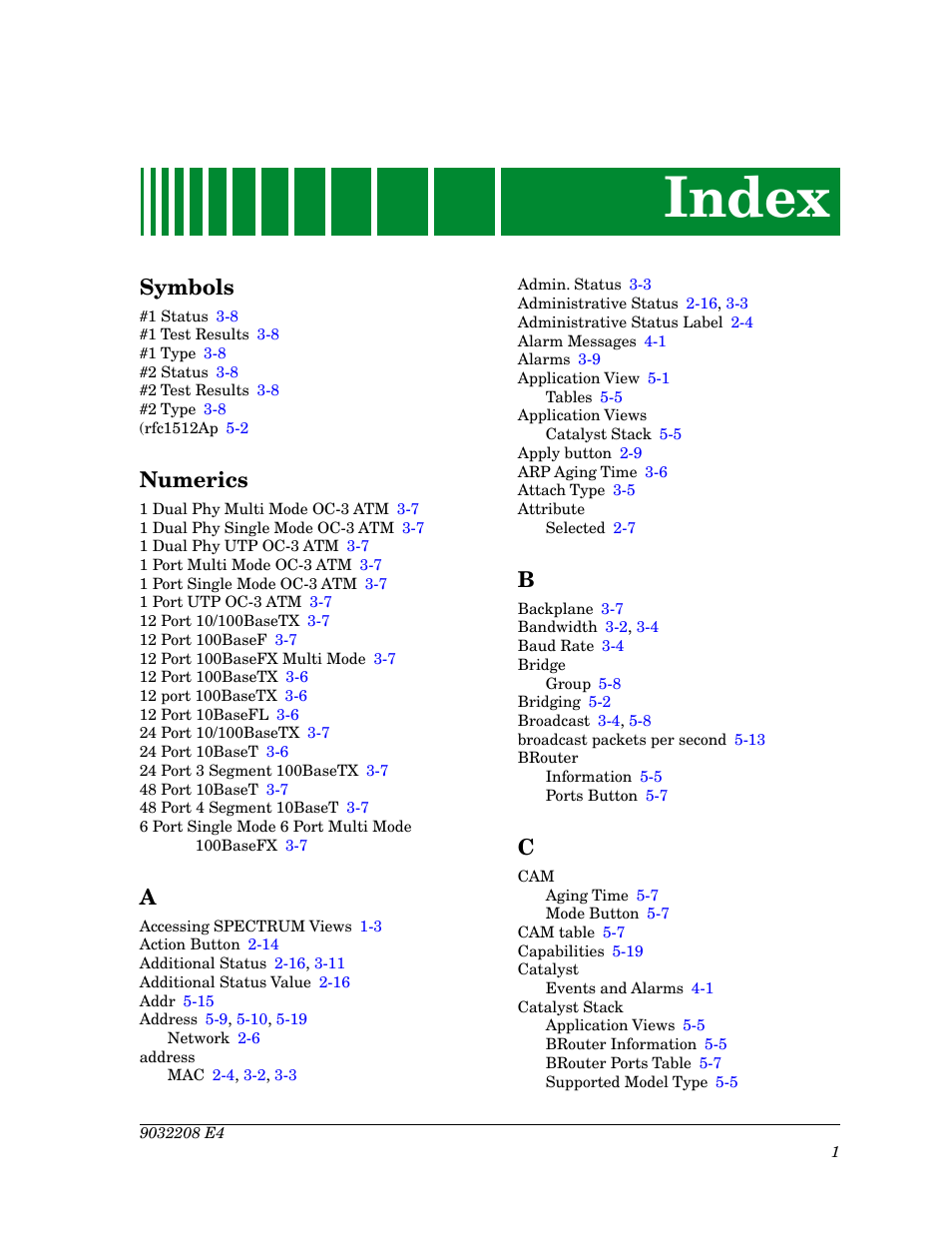 Index, Symbols, Numerics | Cabletron Systems 5500 User Manual | Page 78 / 83