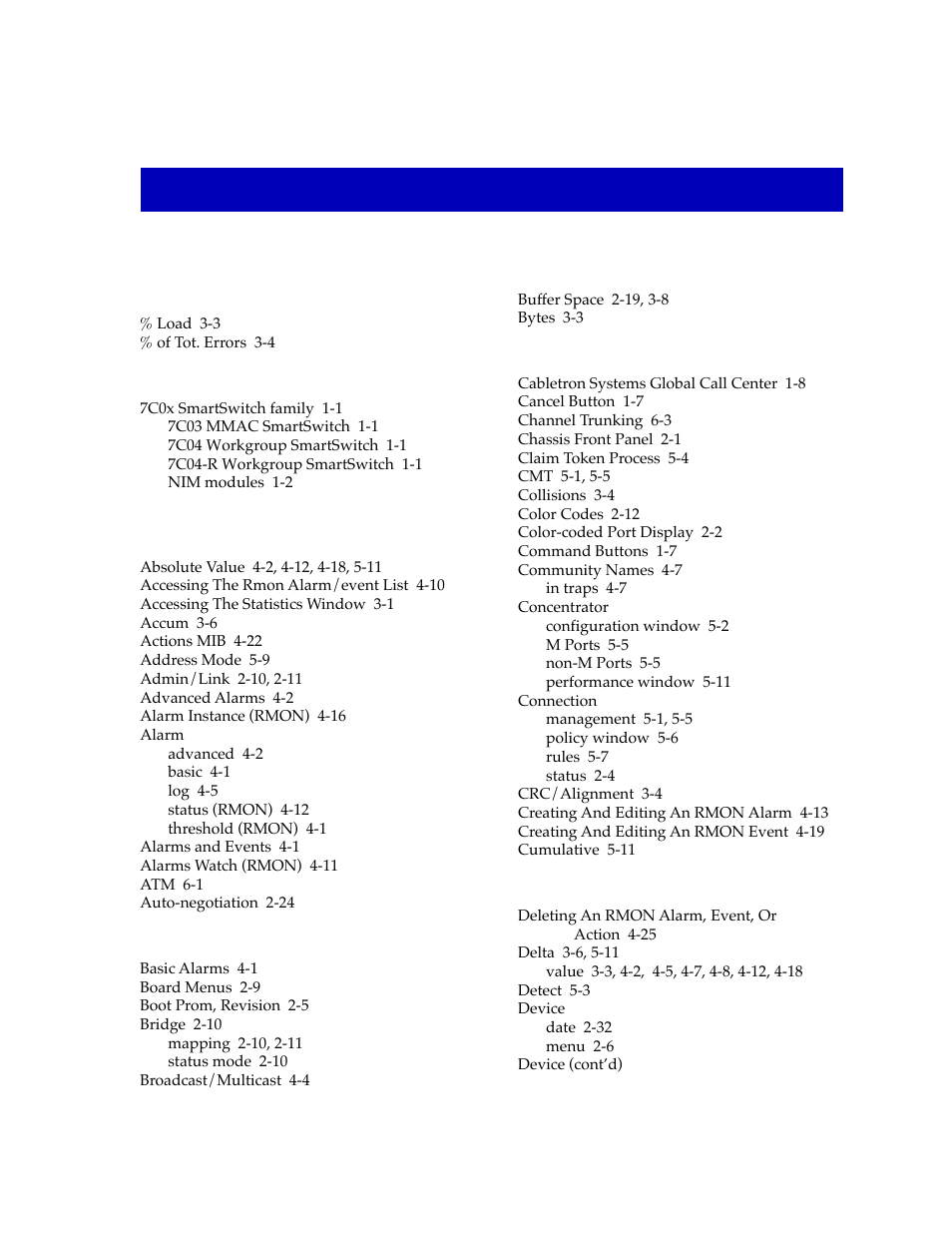 Index, Symbols, Numerics | Cabletron Systems Lancast Media Converter 7000 User Manual | Page 105 / 108