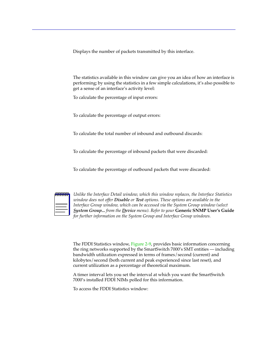 Making sense of detail statistics, Viewing fddi statistics, Making sense of detail statistics -20 | Viewing fddi statistics -20 | Cabletron Systems Lancast Media Converter 7000 User Manual | Page 36 / 108