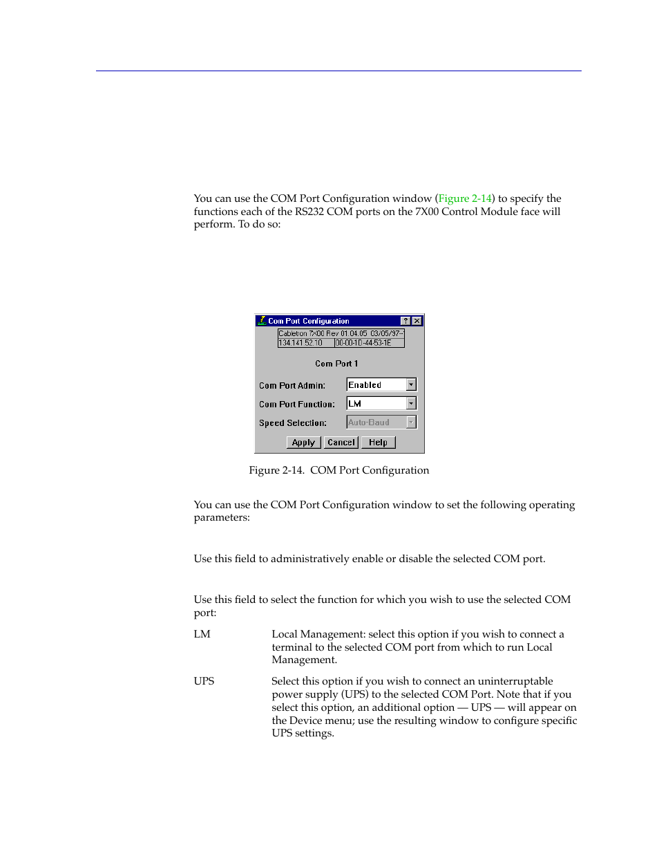 Configuring the com ports, Conþguring the com ports -29 | Cabletron Systems Lancast Media Converter 7000 User Manual | Page 45 / 108
