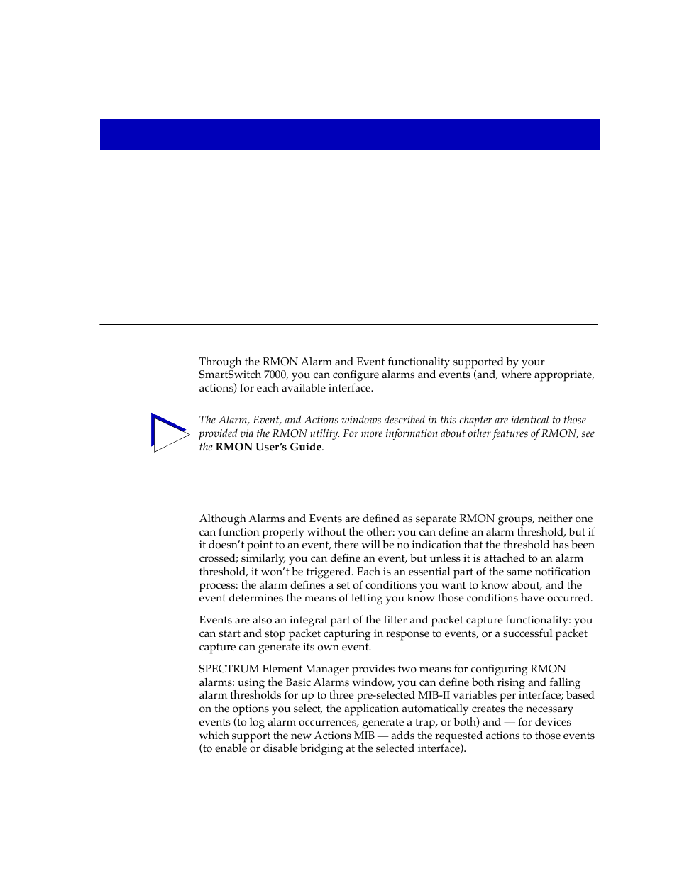 Alarm configuration, About rmon alarms and events, Chapter 4 | About rmon alarms and events -1 | Cabletron Systems Lancast Media Converter 7000 User Manual | Page 59 / 108