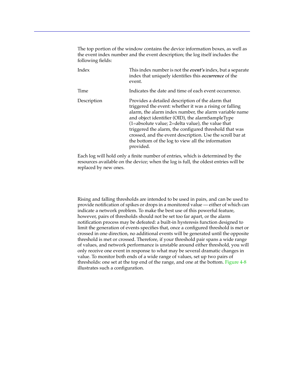 How rising and falling thresholds work, How rising and falling thresholds work -26 | Cabletron Systems Lancast Media Converter 7000 User Manual | Page 84 / 108