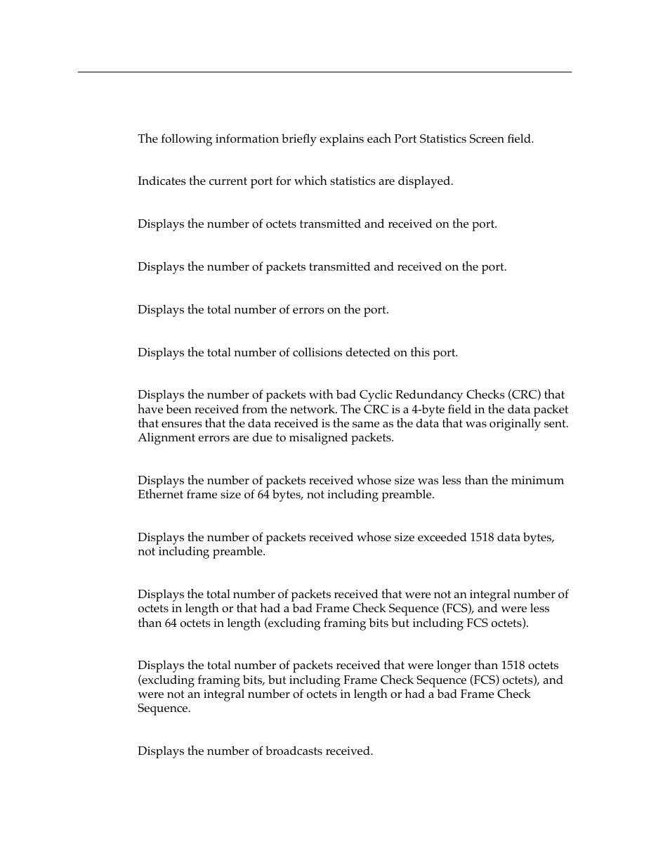 Port statistics screen fields | Cabletron Systems 9G429-02 User Manual | Page 10 / 12