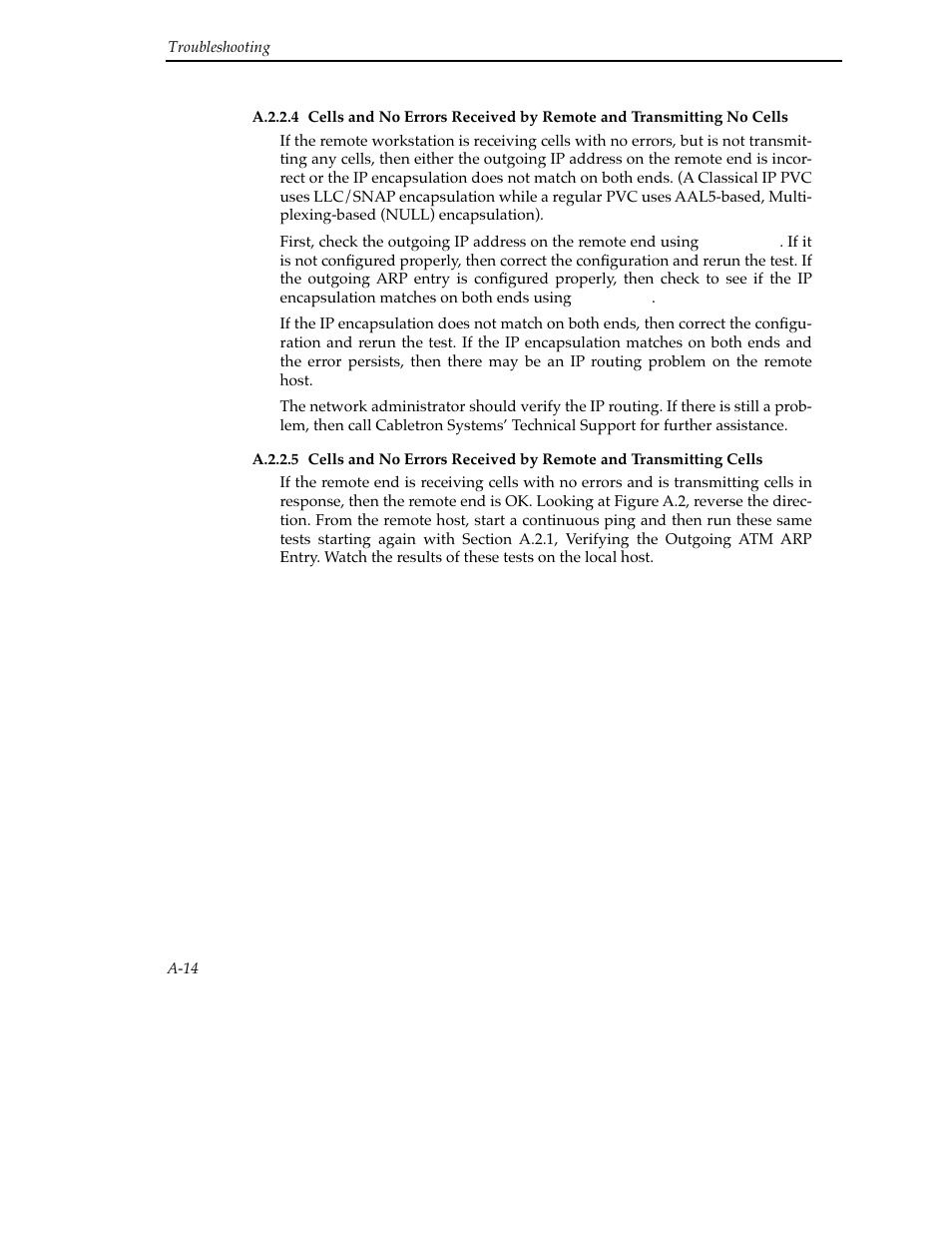 A.2.2.4 cells and no errors received by remote and, A.2.2.5 cells and no errors received by remote and, A-14 | Cabletron Systems SFCS-200BX User Manual | Page 110 / 180