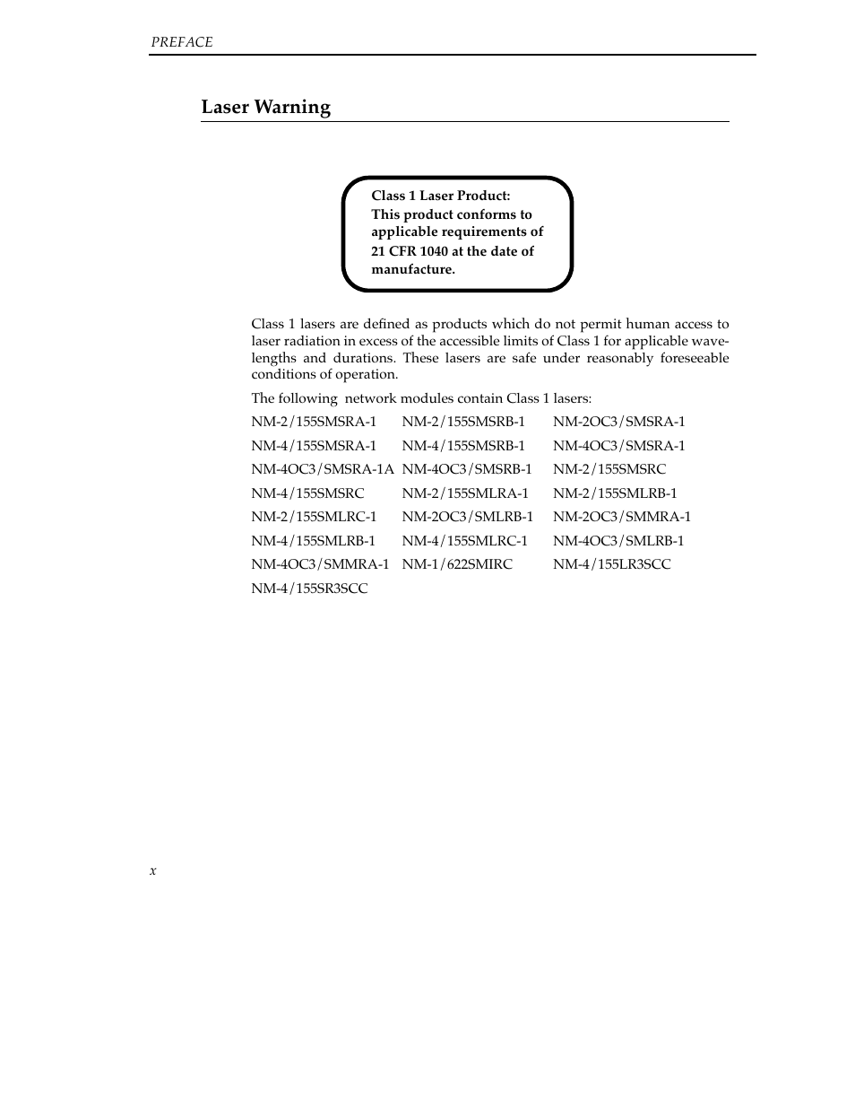 Laser warning | Cabletron Systems SFCS-200BX User Manual | Page 12 / 180