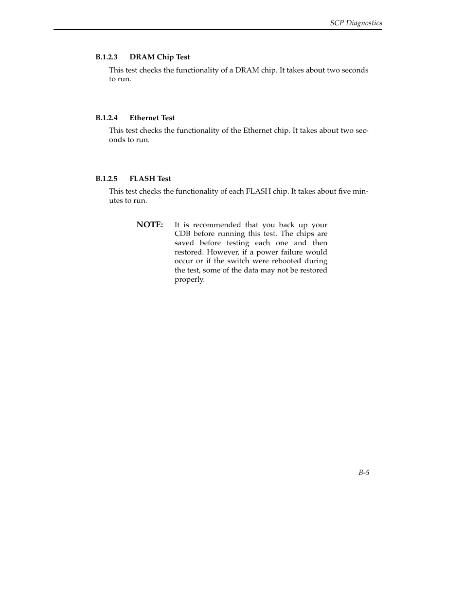 B.1.2.3 dram chip test, B.1.2.4 ethernet test, B.1.2.5 flash test | Cabletron Systems SFCS-200BX User Manual | Page 123 / 180