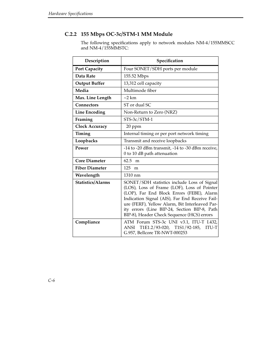 C.2.2 155 mbps oc-3c/stm-1 mm module | Cabletron Systems SFCS-200BX User Manual | Page 132 / 180