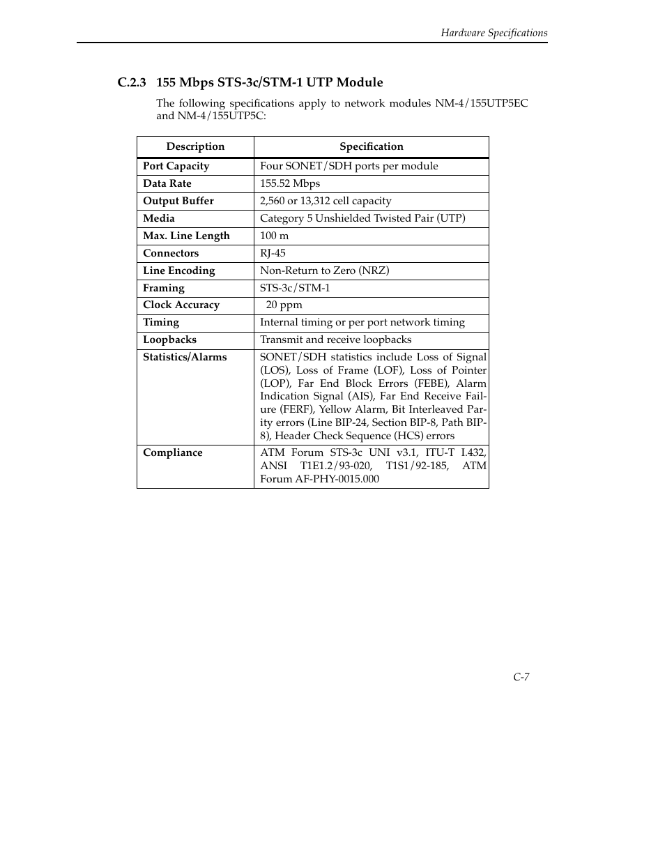 C.2.3 155 mbps sts-3c/stm-1 utp module | Cabletron Systems SFCS-200BX User Manual | Page 133 / 180