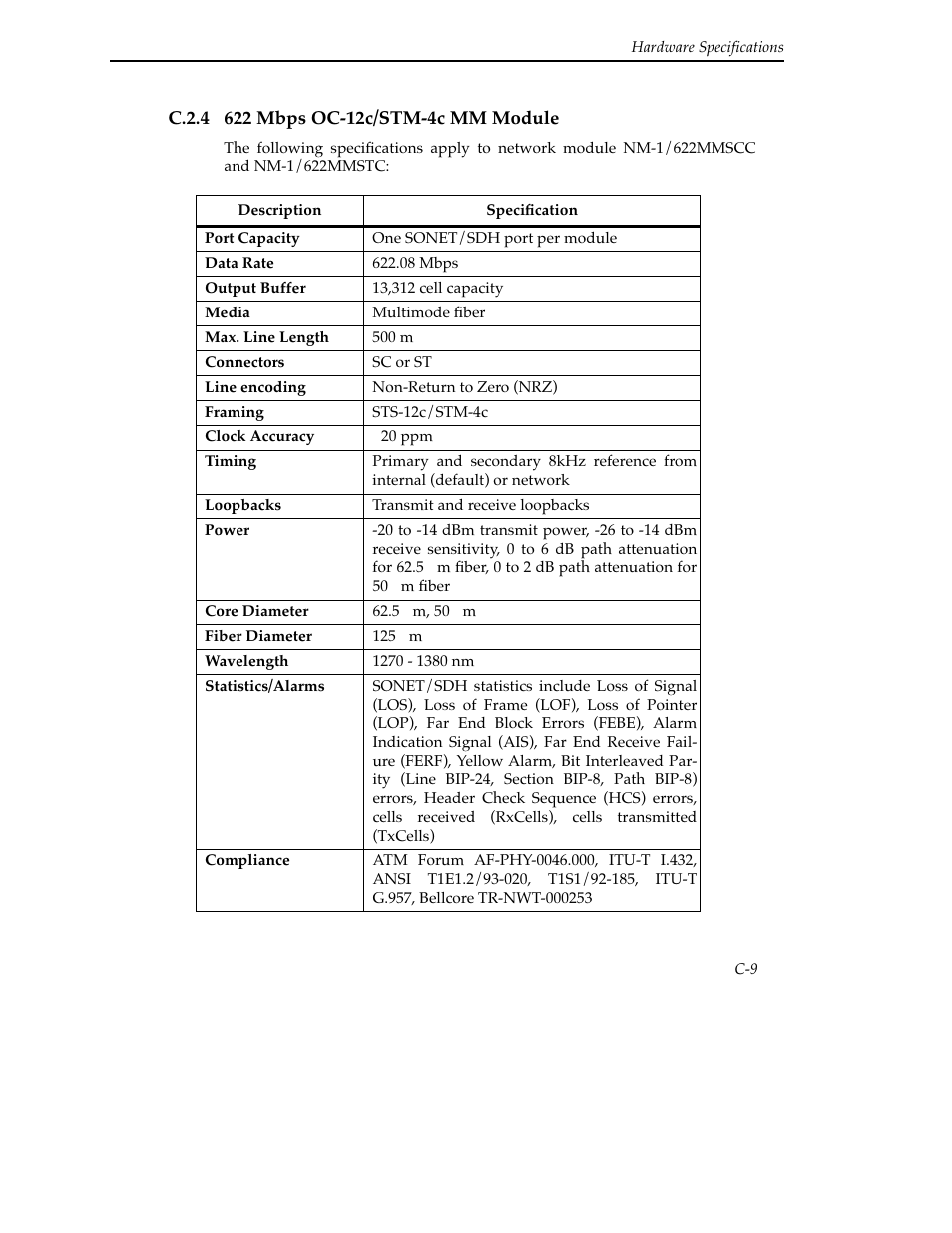 C.2.4 622 mbps oc-12c/stm-4c mm module | Cabletron Systems SFCS-200BX User Manual | Page 135 / 180