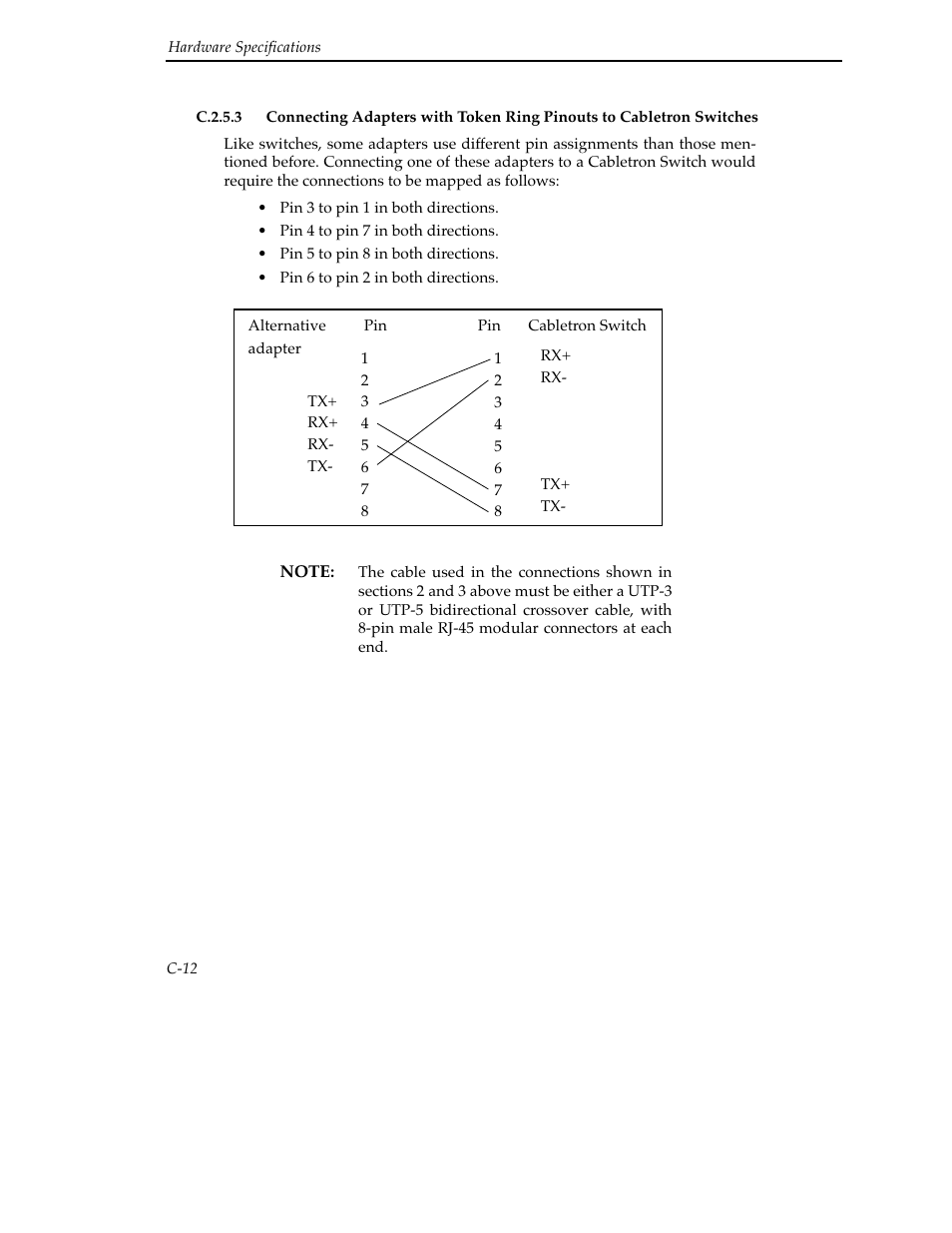 C.2.5.3 connecting adapters with token ring pinout | Cabletron Systems SFCS-200BX User Manual | Page 138 / 180