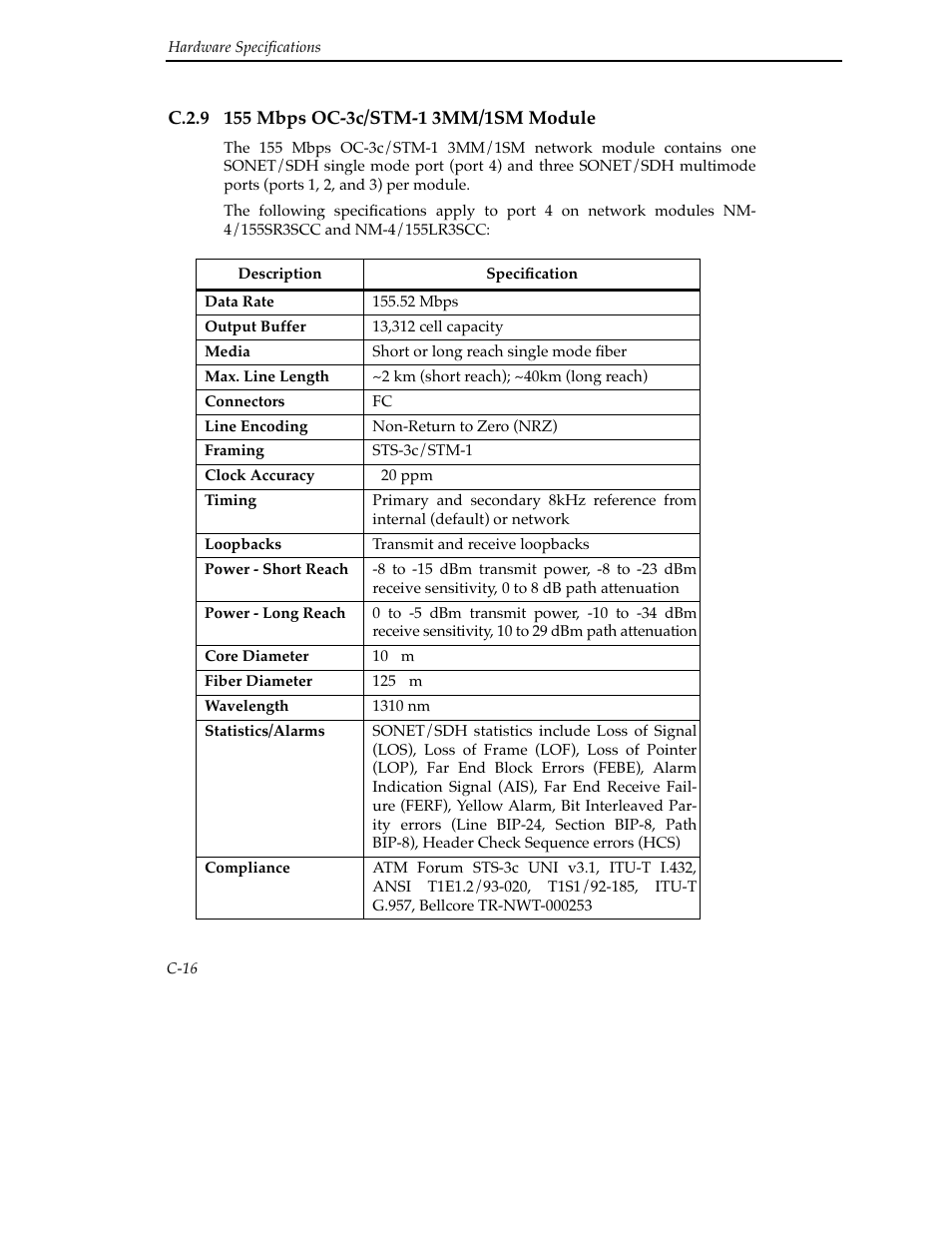 C.2.9 155 mbps oc-3c/stm-1 3mm/1sm module | Cabletron Systems SFCS-200BX User Manual | Page 142 / 180