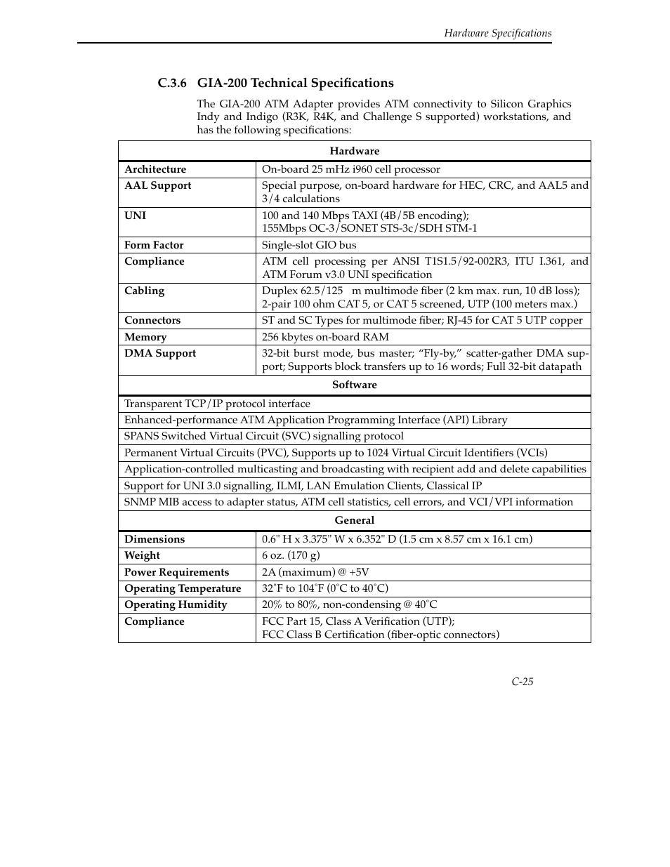 C.3.6 gia-200 technical specifications | Cabletron Systems SFCS-200BX User Manual | Page 151 / 180